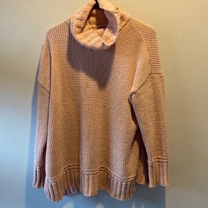 Oversized cozy Aerie cowl neck sweater peachy pink